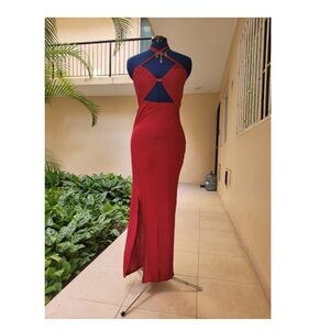 Elegant Red Halter Dress